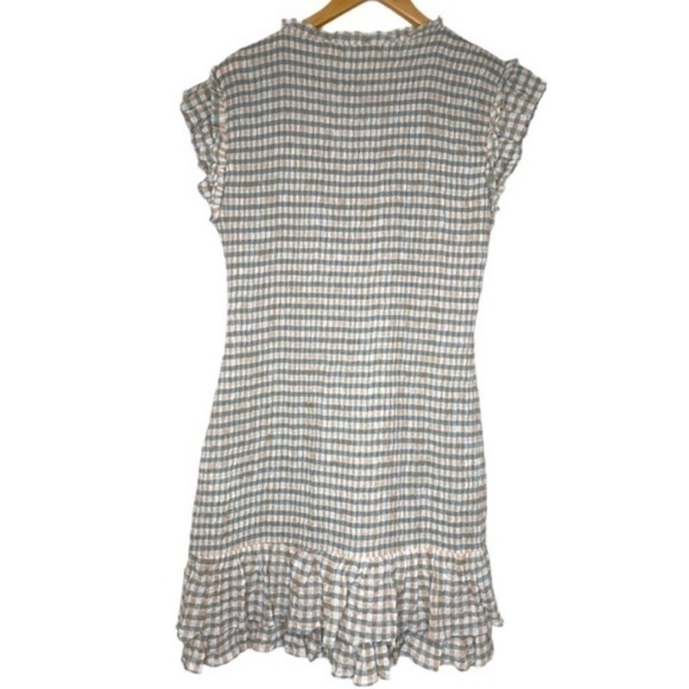 Veronica Beard Cici Smocked Seersucker Plaid Mini Mint Beige Dress NWT - Picture 6 of 16